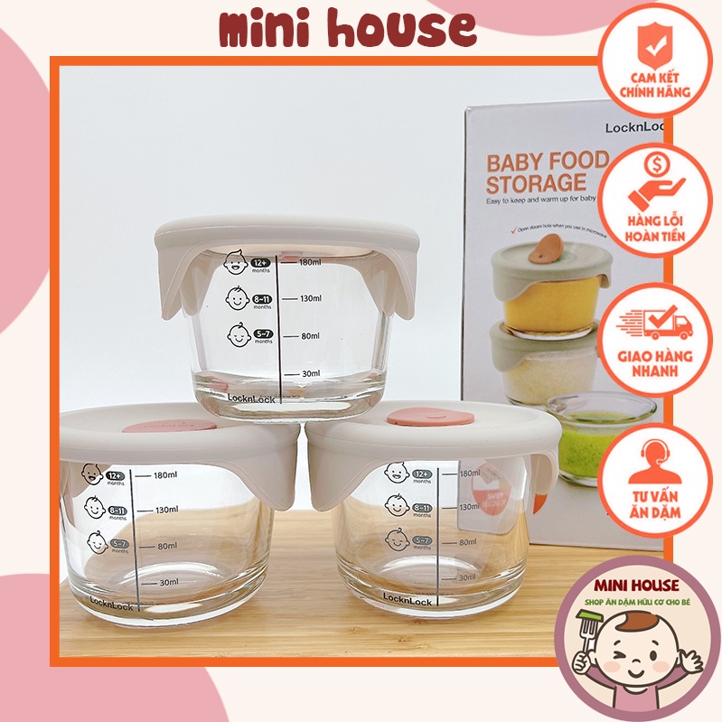 Hũ thủy tinh đựng thức ăn cho bé Lock&lock LLG508S3 có nắp đậy bằng silicon, chia vạch 230ml (có tách lẻ)