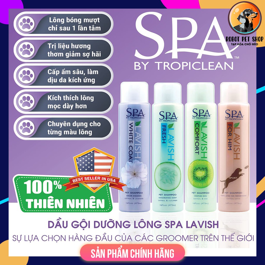 DẦU GỘI DƯỠNG LÔNG MỀM MƯỢT THƯ GIÃN CHO CHÓ MÈO - TROPICLEAN SHAMPOO