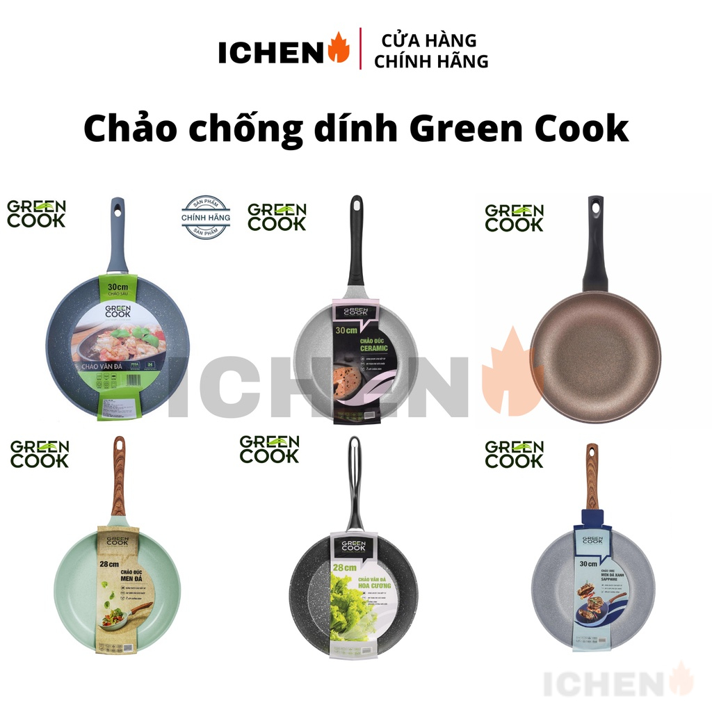 Chảo chống dính đáy từ Green cook, vân đá Green cook, chảo chống dính bếp từ Green Cook