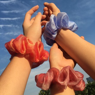 2 cái {Ảnh thật} cột tóc vải scrunchies von lụa ánh kim mềm xịn