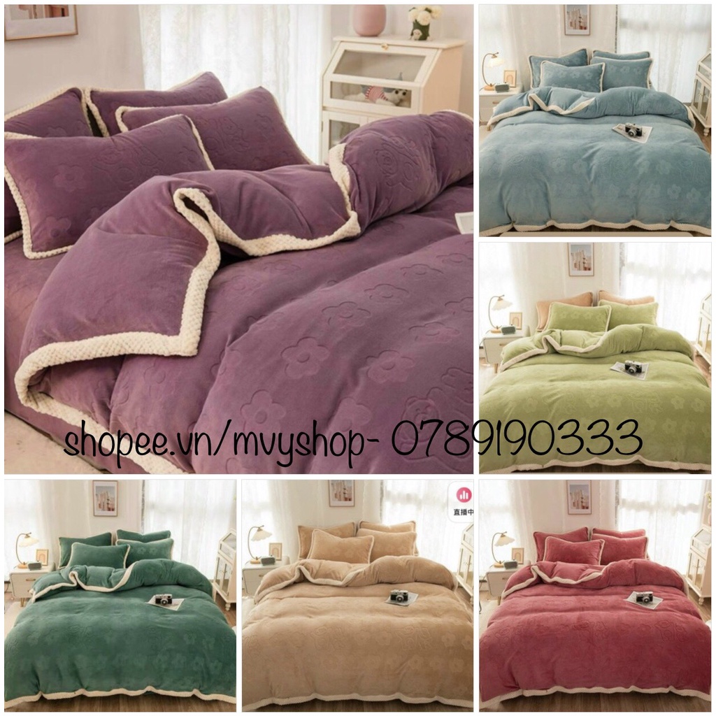 SÉT 4 MÓN NỈ NHUNG GẤU HOA VIỀN DỆT THỪNG,CHẤT NHUNG MỊN IN GẤU CHÌM CAO CẤP  - loại 1