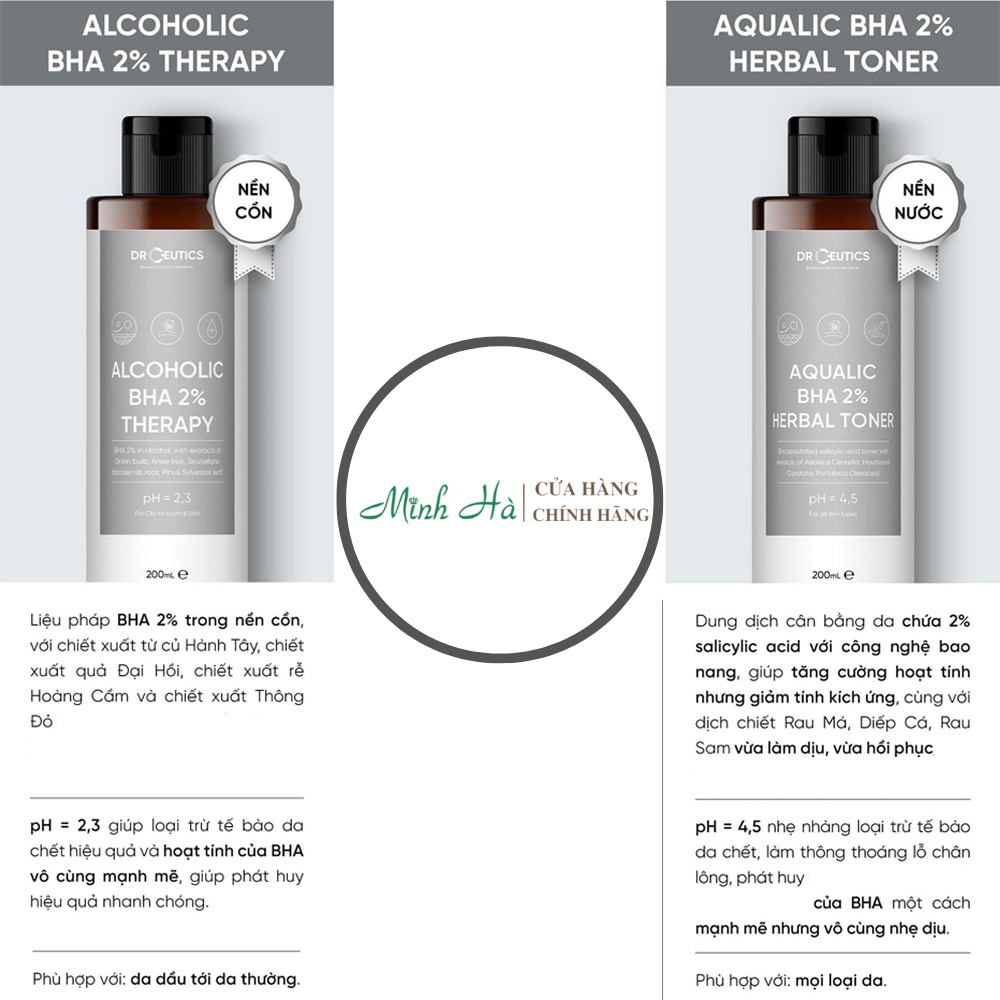 Toner DrCeutics Aqualic BHA 2% Herbal 200ml (nền nước) giúp làm sạch và cân bằng pH của da