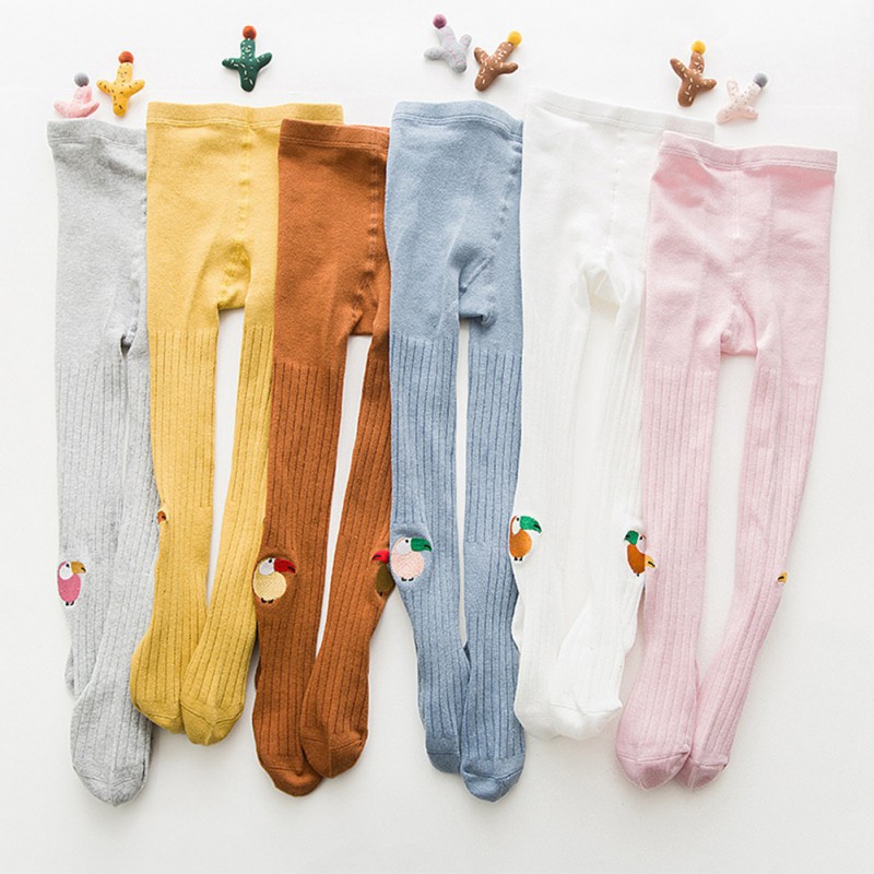 Quần Tất Cotton Giữ Ấm Chống Trượt Hoạ Tiết Thêu Cho Bé Gái