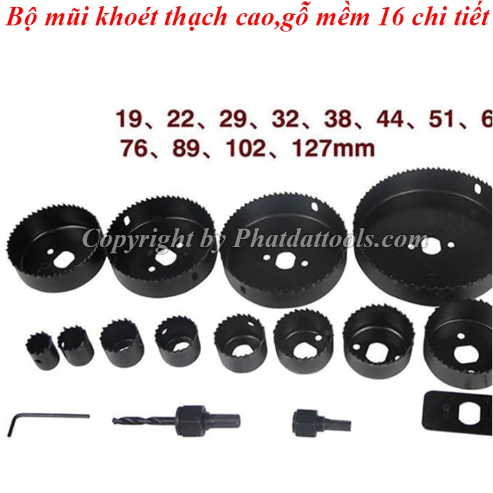 Bộ mũi khoét thạch cao-gỗ mềm 16 chi tiết-Thép carbon cao cấp