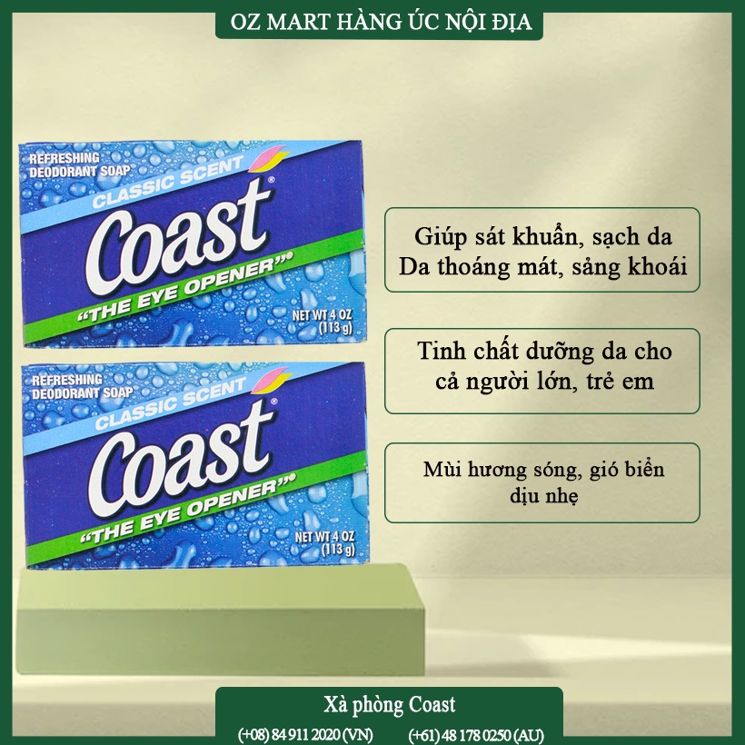 Xà phòng Coast Classic Scent Refreshing Deodorant Soap Oz Mart Hàng Úc Nội Địa 113g/bánh (mua lốc 8 bánh giá tốt)