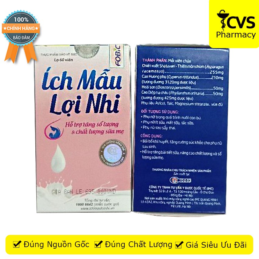 Ích Mẫu Lợi Nhi - Hộp 60 viên uống Xua Tan Nỗi Lo Thiếu Sữa Mẹ - cvspharmacy