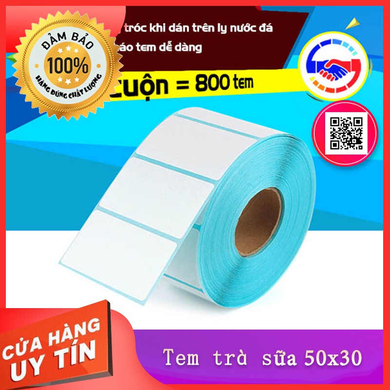 {Siêu rẻ} 50 cuộn Giấy in tem trà sữa 50×30 Giá chỉ 21.000đ/cuộn