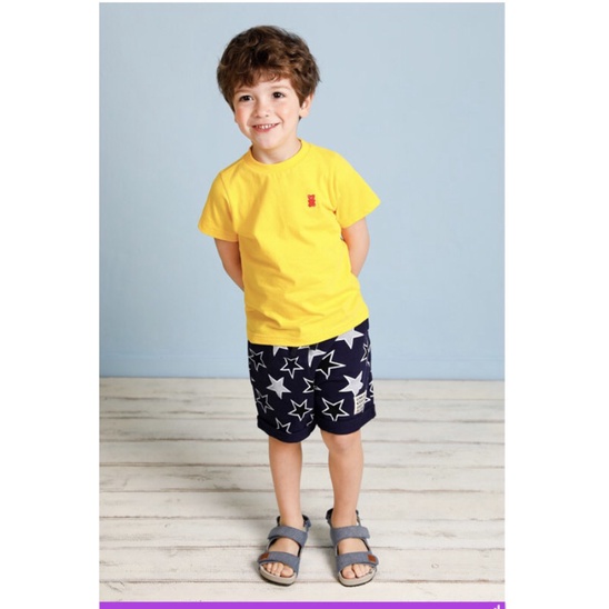 Áo cotton trơn bé trai bé gái thêu ngực gấu Jelis. HA2064