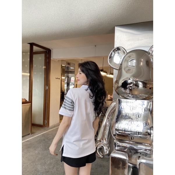 Áo polo THOM trắng sọc tay