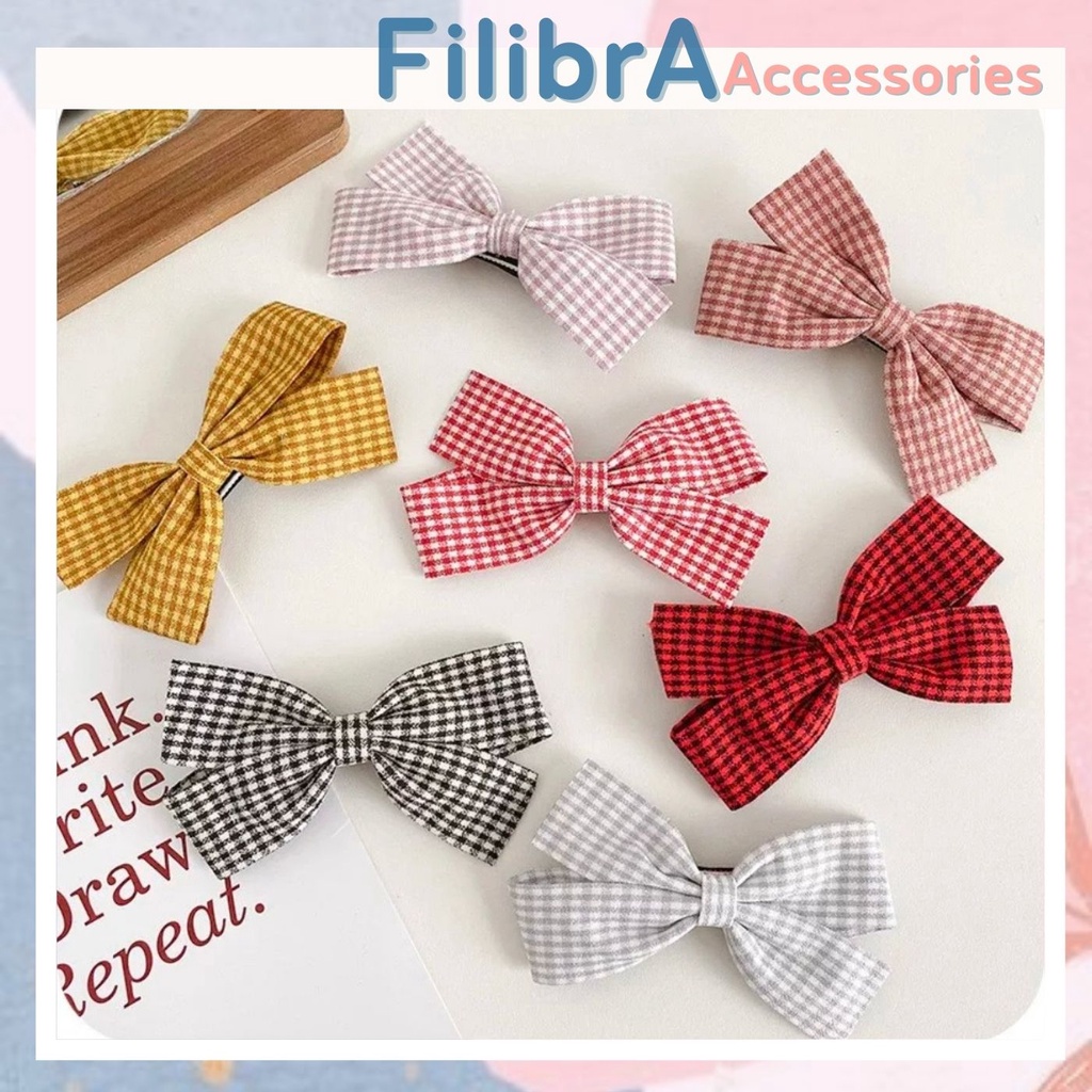 Kẹp nơ vải caro dễ thương, phụ kiện kẹp tóc nữ thời trang Filibra -  KT043
