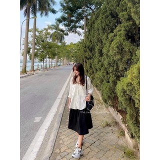 Sơ mi thô trơn dài tay cổ pijama