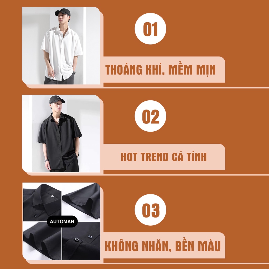 Áo sơ mi nam ngắn tay form suông cổ bẻ Hàn Quốc vải cao cấp chống nhăn AUTOMAN A17