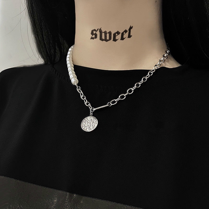 Dây Chuyền Bằng Thép Titan Không Phai Mặt Đính Hạt Ngọc Trai Phong Cách Hip Hop 22462