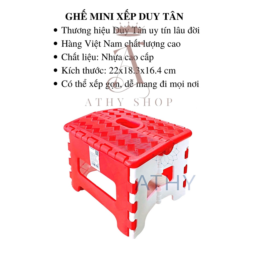 GHẾ MINI XẾP DUY TÂN 22 x 18.3 x 16.4 cm, ghế gác chân văn phòng, ghế ngồi gấp gọn du lịch picnic, portable folded chair