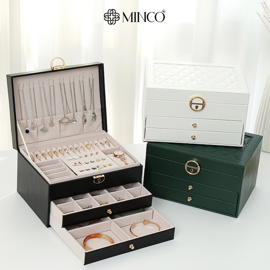 Hộp trang sức cao cấp Minco Accessories hai tầng thời trang sang trọng HT05