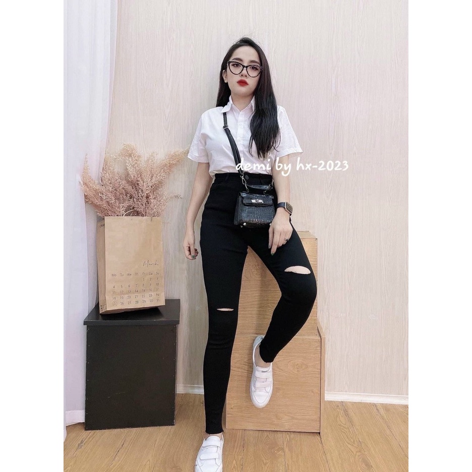 Quần Jean Nữ Lưng Cao ❤️FREESHIP❤️ Quần Bò Nữ Đen 2 Nút Ngang Mẫu Mới Thời Trang Chuẩn Hàng Shop A-T Fashion - QJNU54