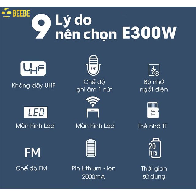 Máy Trợ Giảng Không Dây, Takstar E300W sóng UHF có Bluetooth, Giáo Viên, Tiếp Thị, hướng dẫn viên du lịch