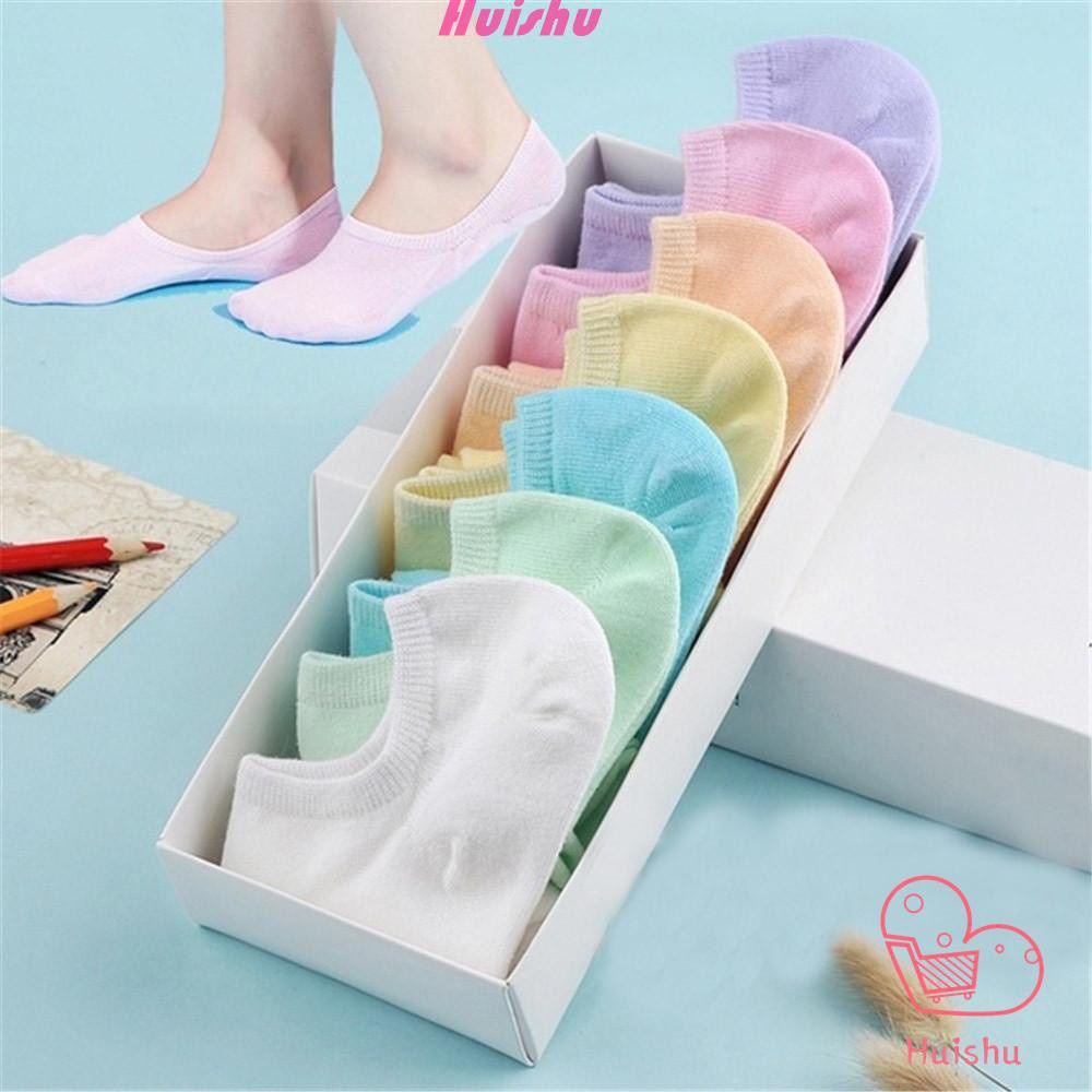 1 / 5 Đôi Vớ Cotton Mềm Cổ Thấp Màu Kẹo Chống Trượt Thời Trang Cho Nữ