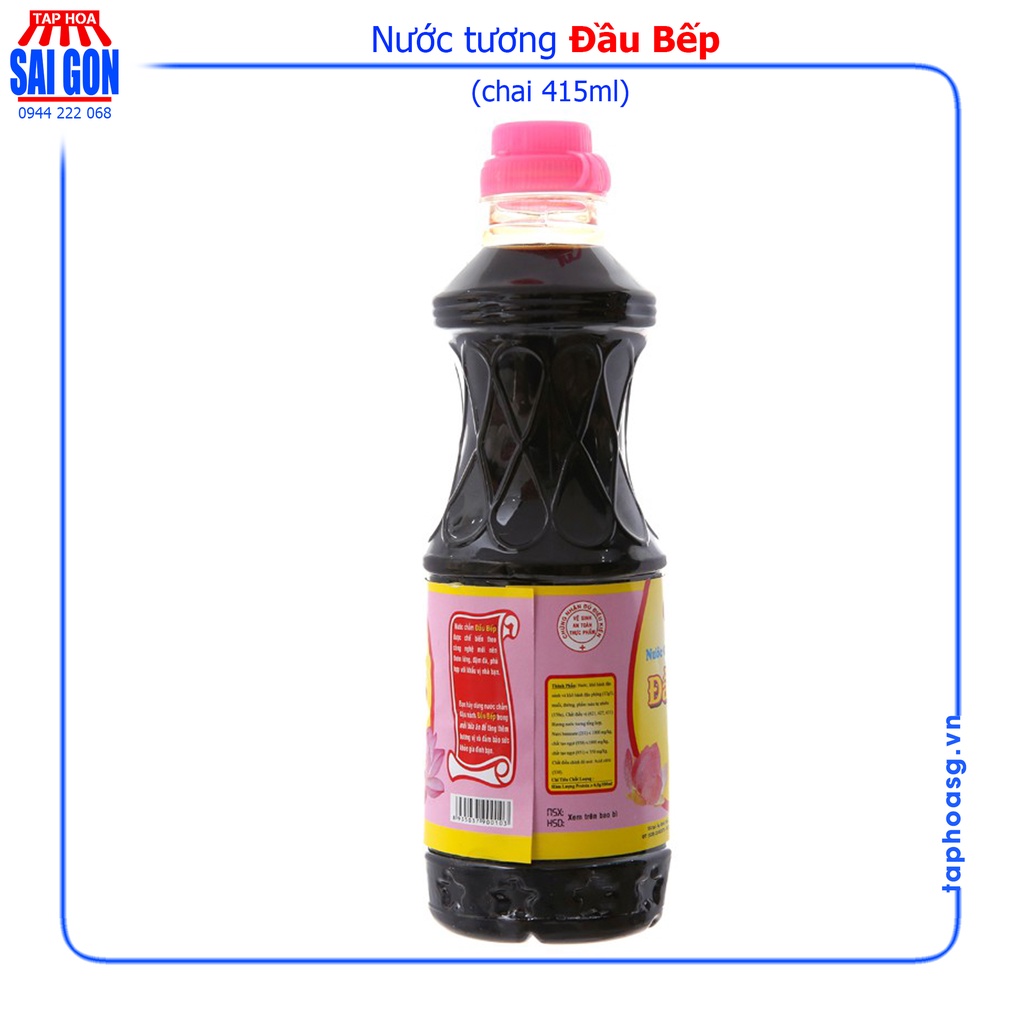 Nước Tương Đầu Bếp Sen Hồng Chai 415ml mang đậm hương vị truyền thống cho các món chấm và nêm cho các bà nội trợ Việt