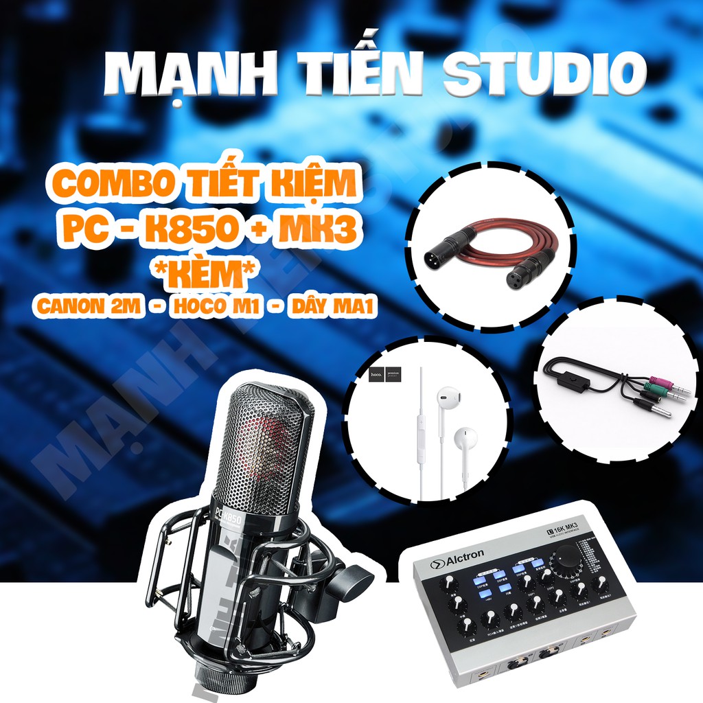 [Combo Tiết Kiệm]Micro thu âm takstar K850 + sound card Alctron U16k MK3 hát thu âm + ma1, canon2m, tai nghe hoco M1