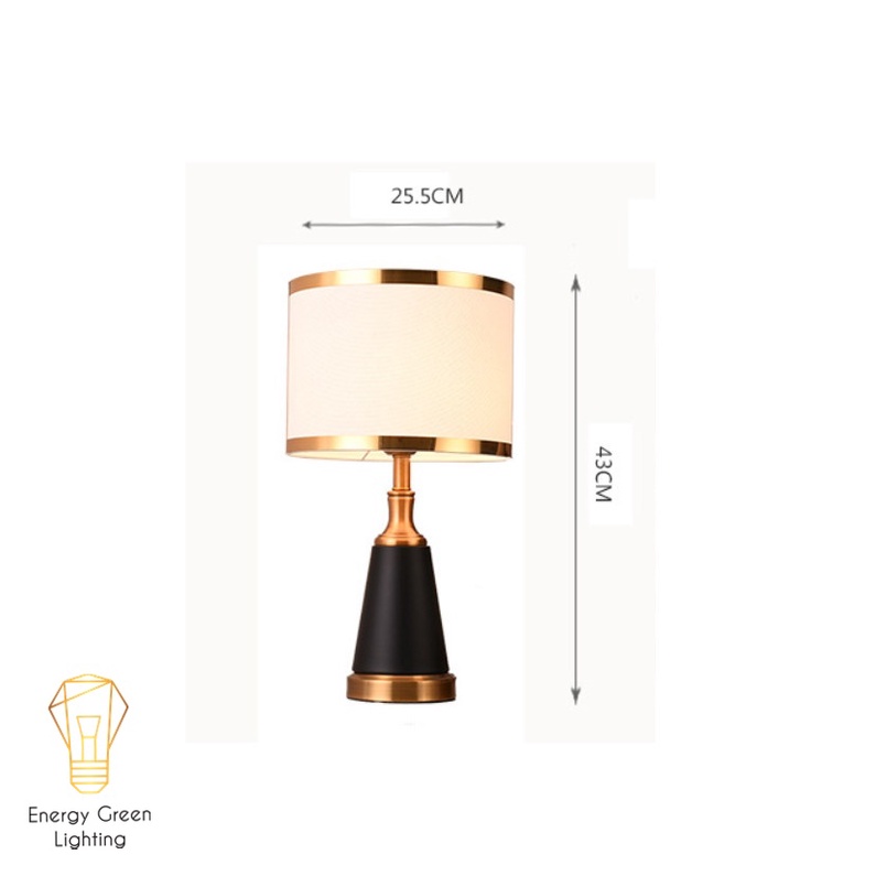 Đèn Ngủ Để Bàn Energy Green Lighting S3057 - Khung Kim Loại - Kiểu Dáng Cổ Điển Sang Trọng - Tặng Kèm Bóng Led