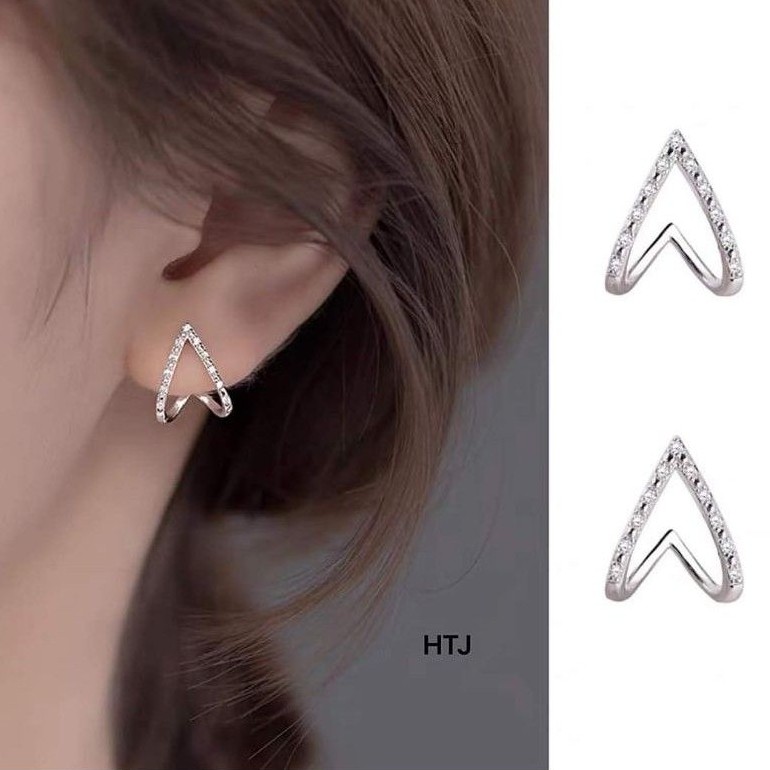 Bông tai bạc nữ- Bông tai bạc hình V dáng ôm sát tai phong cách Hàn Quốc