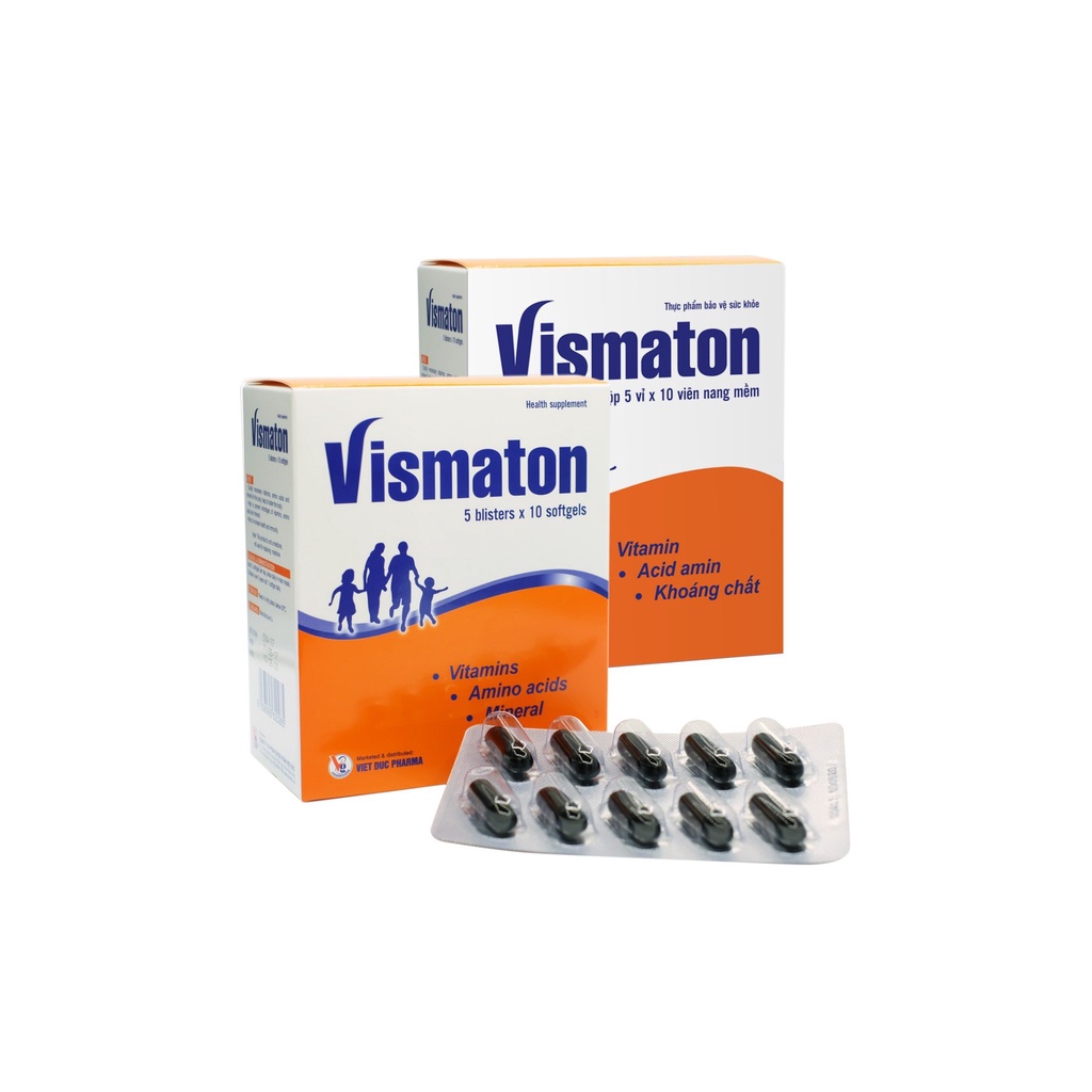 Vismaton- Bổ sung các chất Vitamin, Acid amin và khoáng chất (Hộp 5 vỉ x 10 viên nang mềm)