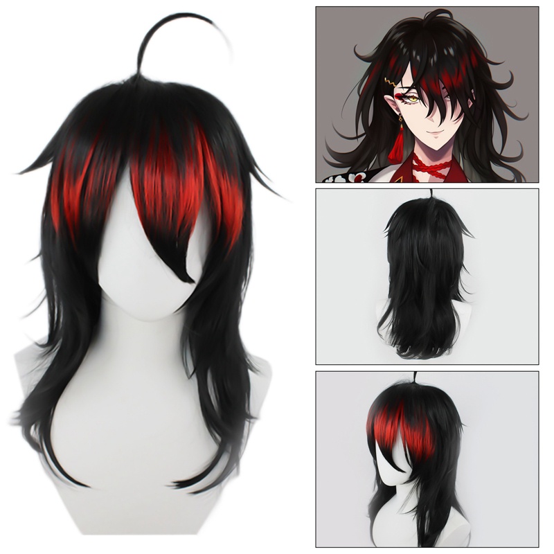 Bộ Tóc Giả Dài Màu Đen Đỏ Dùng Hóa Trang Nhân Vật VTuber Vox Akuma