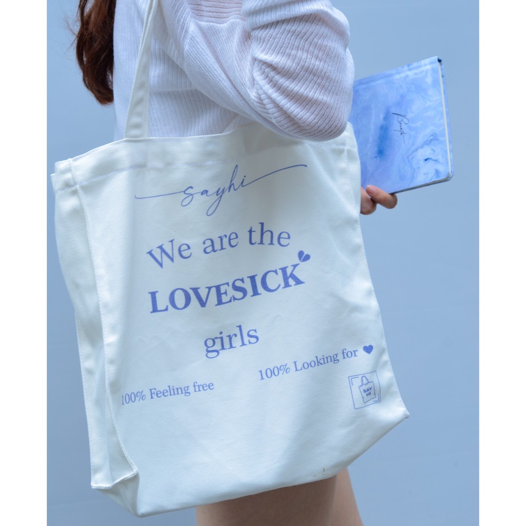 Túi tote túi đeo vai vải canvas trắng (vải bố) thời trang nữ SAYHI Lovesick Girls