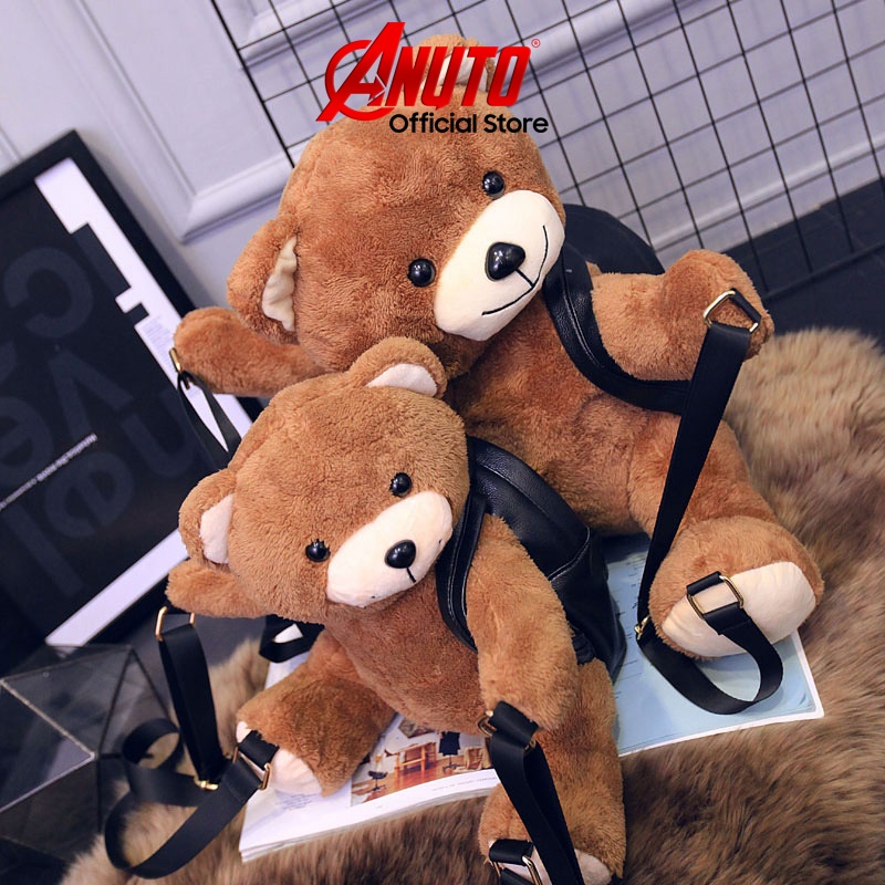 Balo nam nữ đi học, đi chơi, du lịch, dễ thương cute hình gấu bông, chất liệu da cao cấp, balo con gấu unisex ANUTO