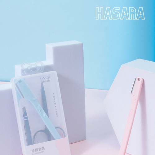 Bộ ba dao cạo lông mày, nhíp nhổ lông, kéo cắt tỉa lông mày LMLTOP nội địa trung  HA0876 - Hasara