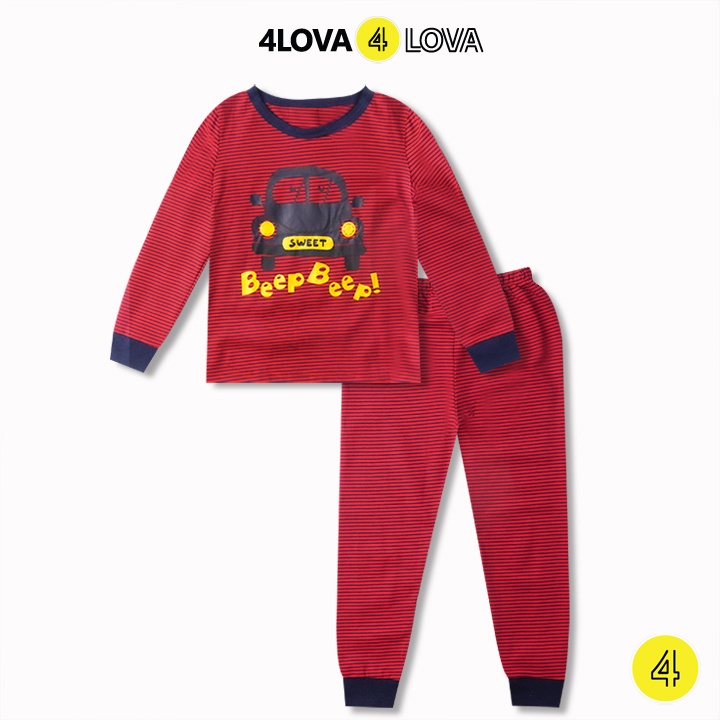 Bộ quần áo dài tay 4LOVA chất thun cotton bo gấu in hình dễ thương thu đông cho bé KID026