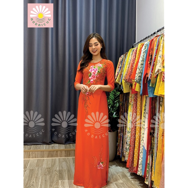 ÁO DÀI DÀNH CHO MẸ, ÁO DÀI MÀU CAM CARROT, HỌA TIẾT PHA LÊ - M06