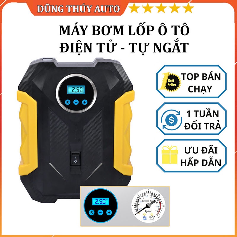 Bơm Lốp Ô Tô, Xe Hơi Điện Tử Tự Ngắt 12V, Bơm Xe Hơi 5 chỗ - 7 chỗ chính hãng CarSun - 12 tháng Bảo Hành