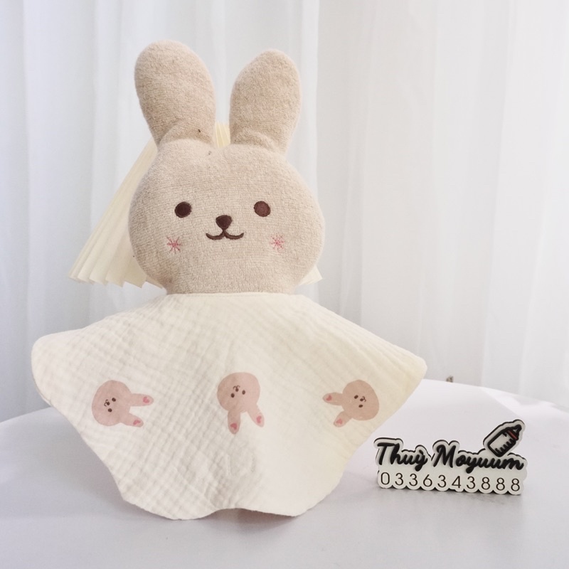Yếm tròn xô xoay 360 Muslin hoạ tiết Gấu, Thỏ cho bé