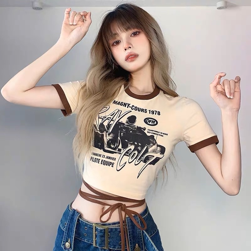 ÁO CROPTOP XINH LẮM PHỐI VIỀN QUẤN EO H30