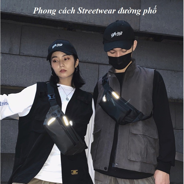 Túi Đeo Chéo Nam Khóa Phản Quang Phong Cách Streetwear