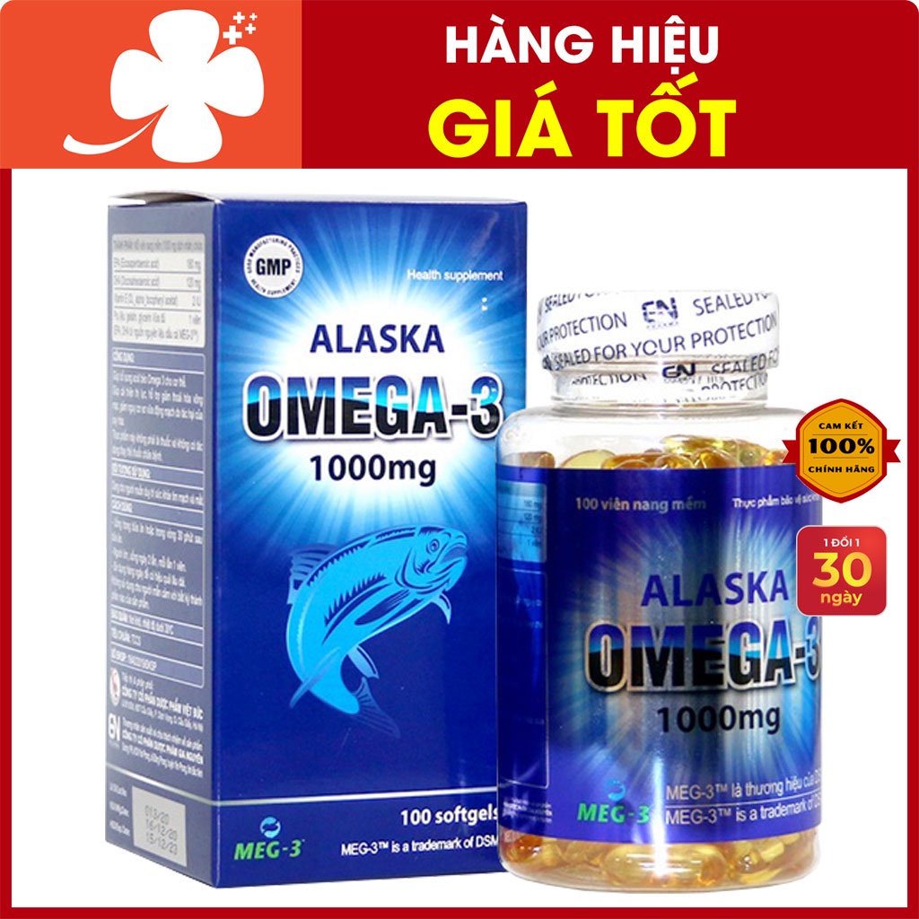 Dầu Cá Omega 3 Alaska 1000Mg – Hỗ Trợ Tăng Cường Thị Lực Cho Người Lớn Và Trẻ Nhỏ (Lọ 100 Viên)