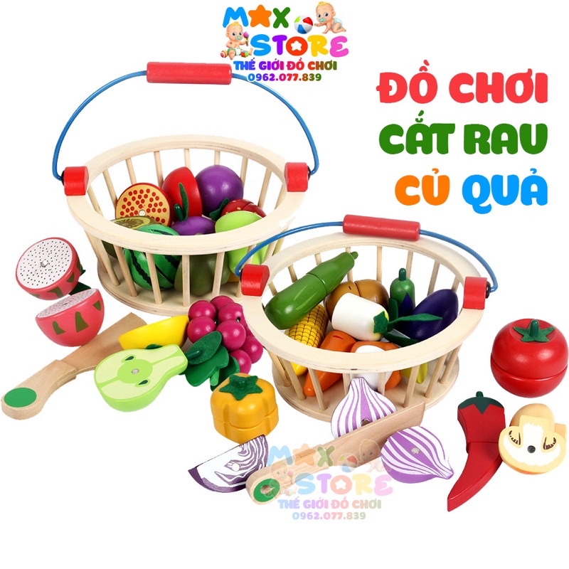 Bộ Đồ Chơi Cắt Rau Củ Quả Bằng Gỗ Có Nam Châm Và Kèm Giỏ Đựng Xinh Xắn Cho Bé Làm Quen Thực Hành Cuộc Sống
