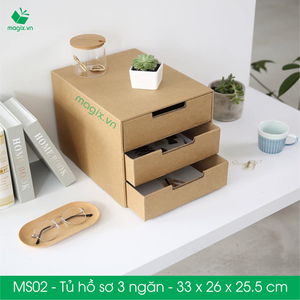 MS02 - 33x26x25.5 cm - Tủ đựng hồ sơ 3 ngăn bằng carton