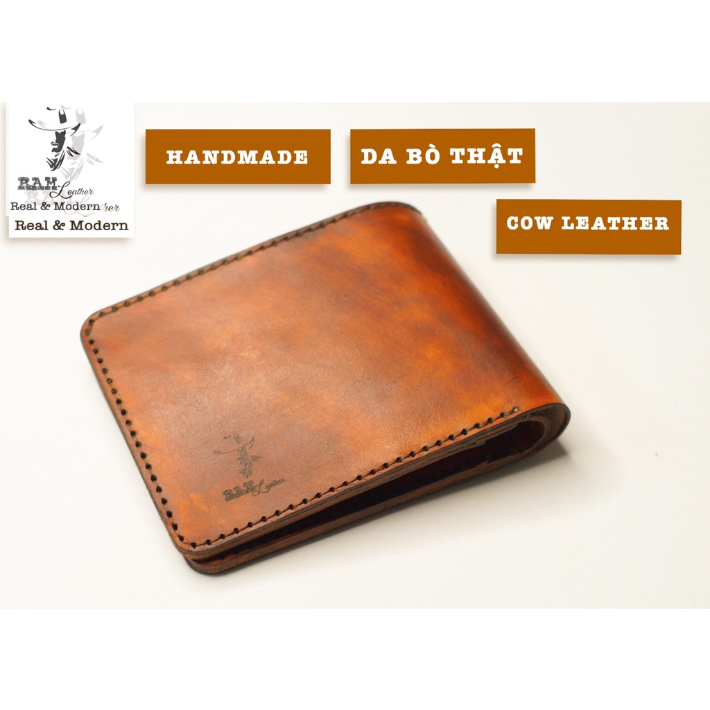 Ví nam handmade Trống Đồng Việt Nam da bò Italia Vegtan Ý bền chắc nhuộm thủ công màu nâu sáng chính hãng RAM Leather