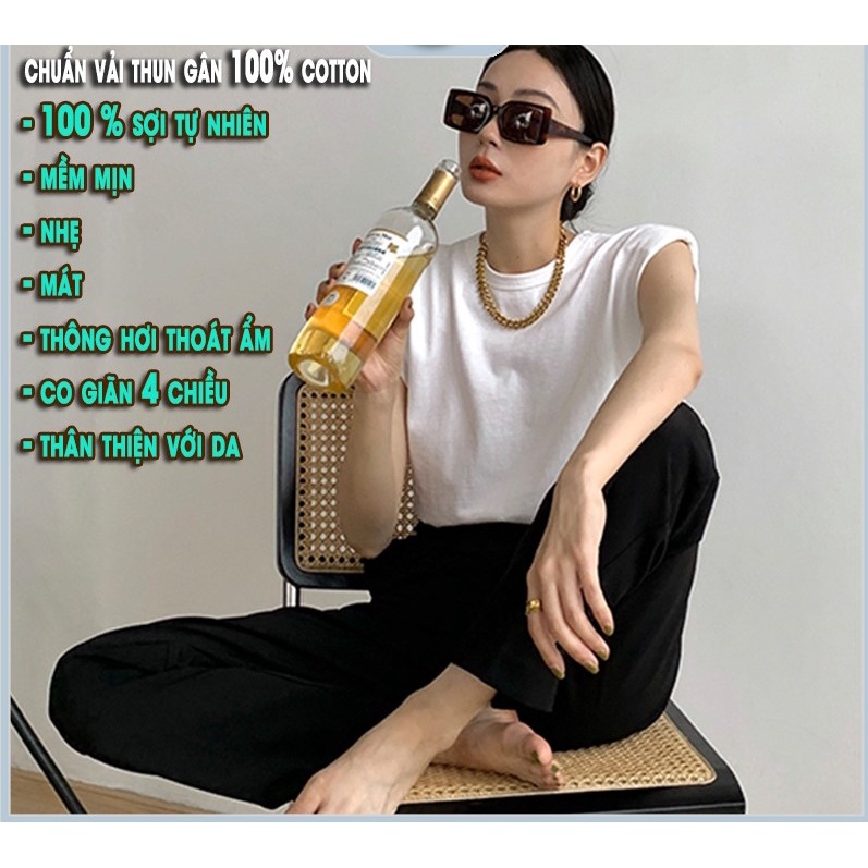 Áo thun tay hến độn đệm vai nữ đen trắng , áo phông kiểu hàn quốc sang chảnh hot trend 100% cotton mềm mịn