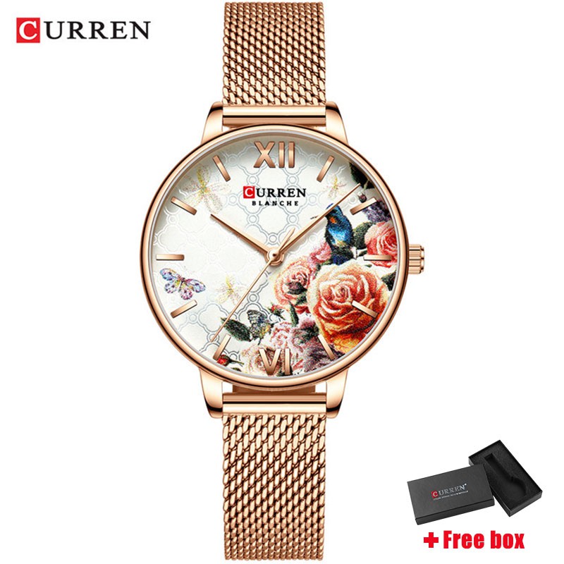 Đồng Hồ Đeo Tay Thạch Anh CURREN 9060 Chất Liệu Thép Không Gỉ Chống Nước Thời Trang Cho Nữ