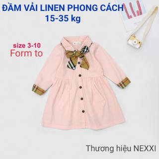 ĐẦM VÁY TAY DÀI VẢI LINEN NƠ CỔ PHONG CÁCH BÉ GÁI HAIVANCO MỀM MẠI VÀ THOÁNG MÁT 15 đến 35 kg đi học đi chơi đều đẹp