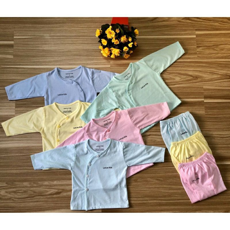 UNCHI LEE LEE KIDS Bộ quần áo vạt chéo đáp đũng sơ sinh trai gái