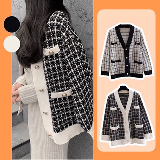 Áo Khoác Len Cardigan sọc trắng đen hàng Quảng Châu cao cấp