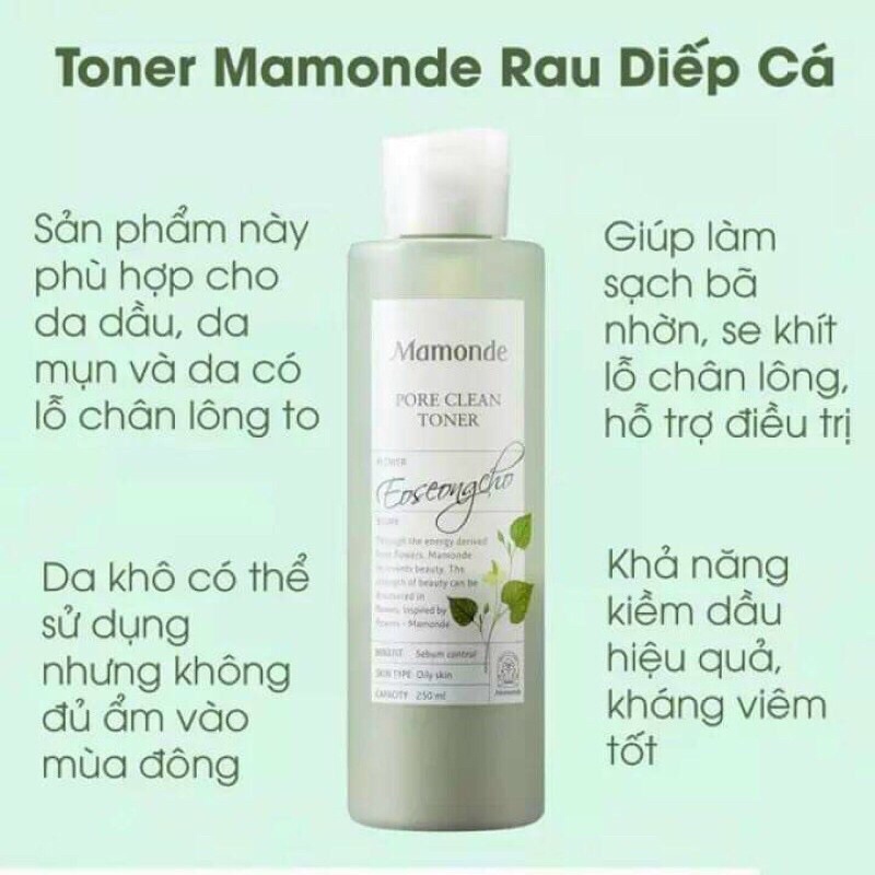 Toner diếp cá, nước hoa hồng diếp cá Pore clean toner kiểm soát dầu và se khít lỗ chân lông 250ml, kèm bill web