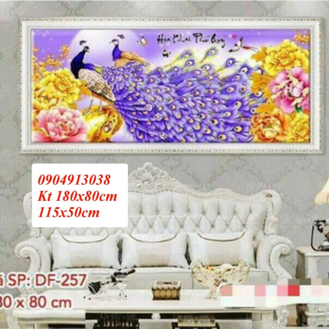 Tranh đính đá chim công khổ lớn tuyệt đẹp
