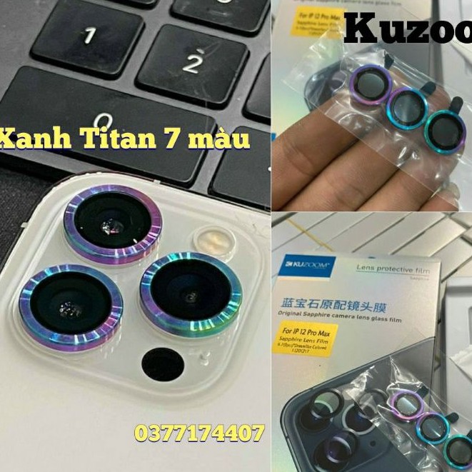 Dán từng mắt camera Kuzoom cho iPhone 12 Mini, 12, 12 Pro, 12 Pro Max, 11 Pro Max xanh titan 7 màu CẦU VỒNG  siêu đẹp