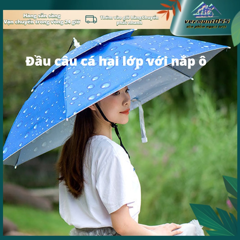 Hàng Hot Mũ câu cá Double Rainy Umbrella Anti UV Rainproof Sun Protection Umbrella Hàng giao ngayVermont055